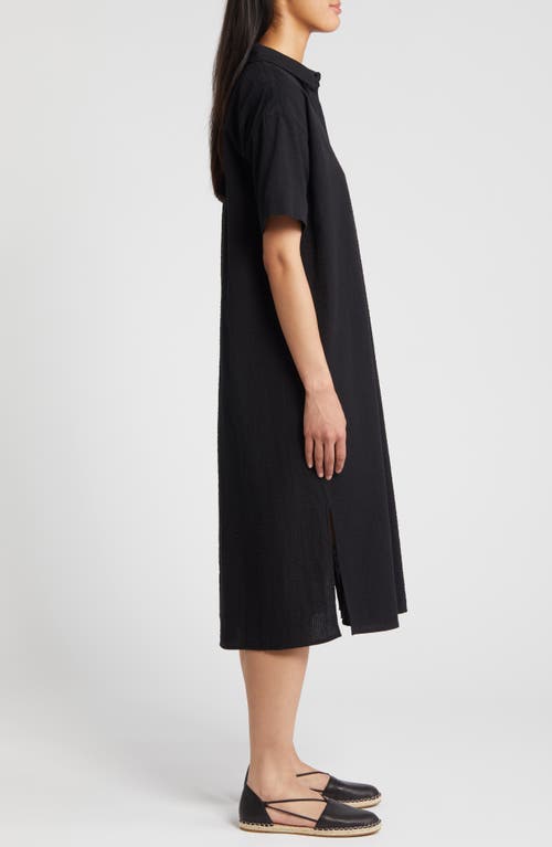 Shop Eileen Fisher Short Sleeve Organic Cotton Midi Shirtdress In Black