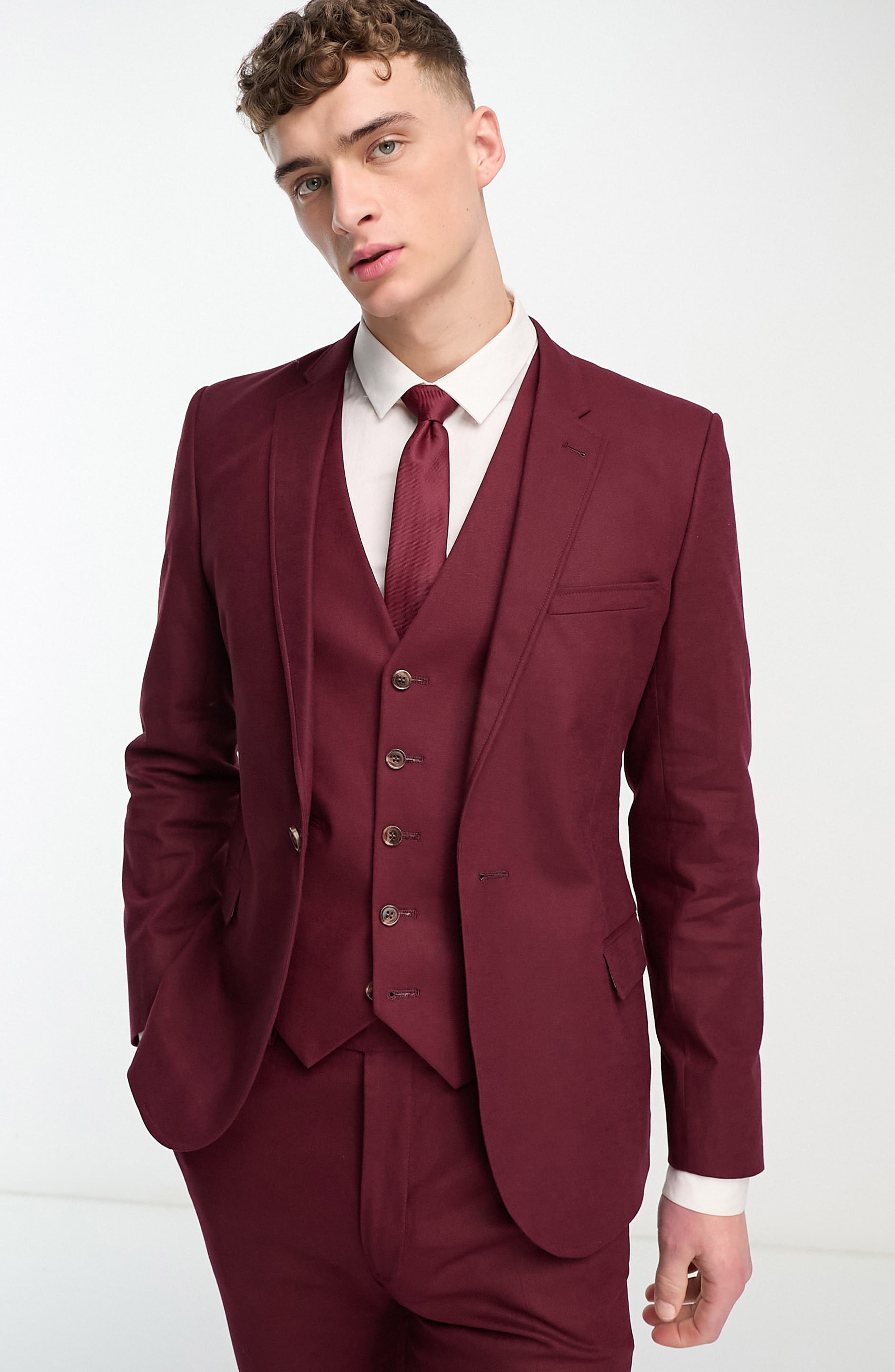 super skinny burgundy suit