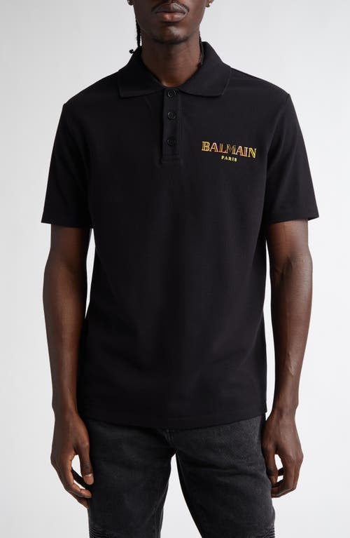 Shop Balmain Logo Embroidered Cotton Piqué Polo In Eah Black/multico