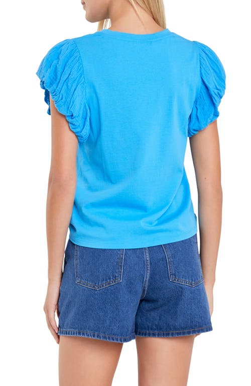 Shop English Factory Puff Sleeve Shirt In Ocean Blue