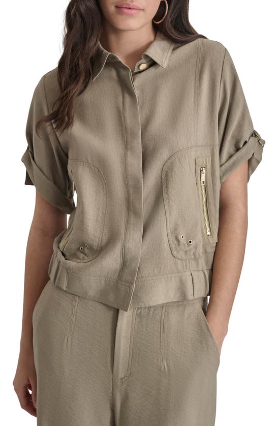 Dkny Roll Tab Front Button Jacket In Brown