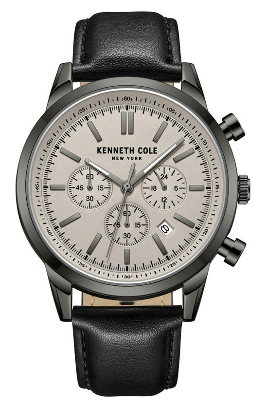 Kenneth Cole Chronograph Leather Strap Watch, 45mm In Black