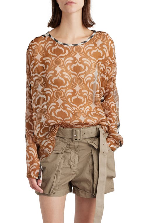 Dries Van Noten Mixed Print Semisheer Silk Chiffon Top in Tan 712 at Nordstrom, Size 6 Us