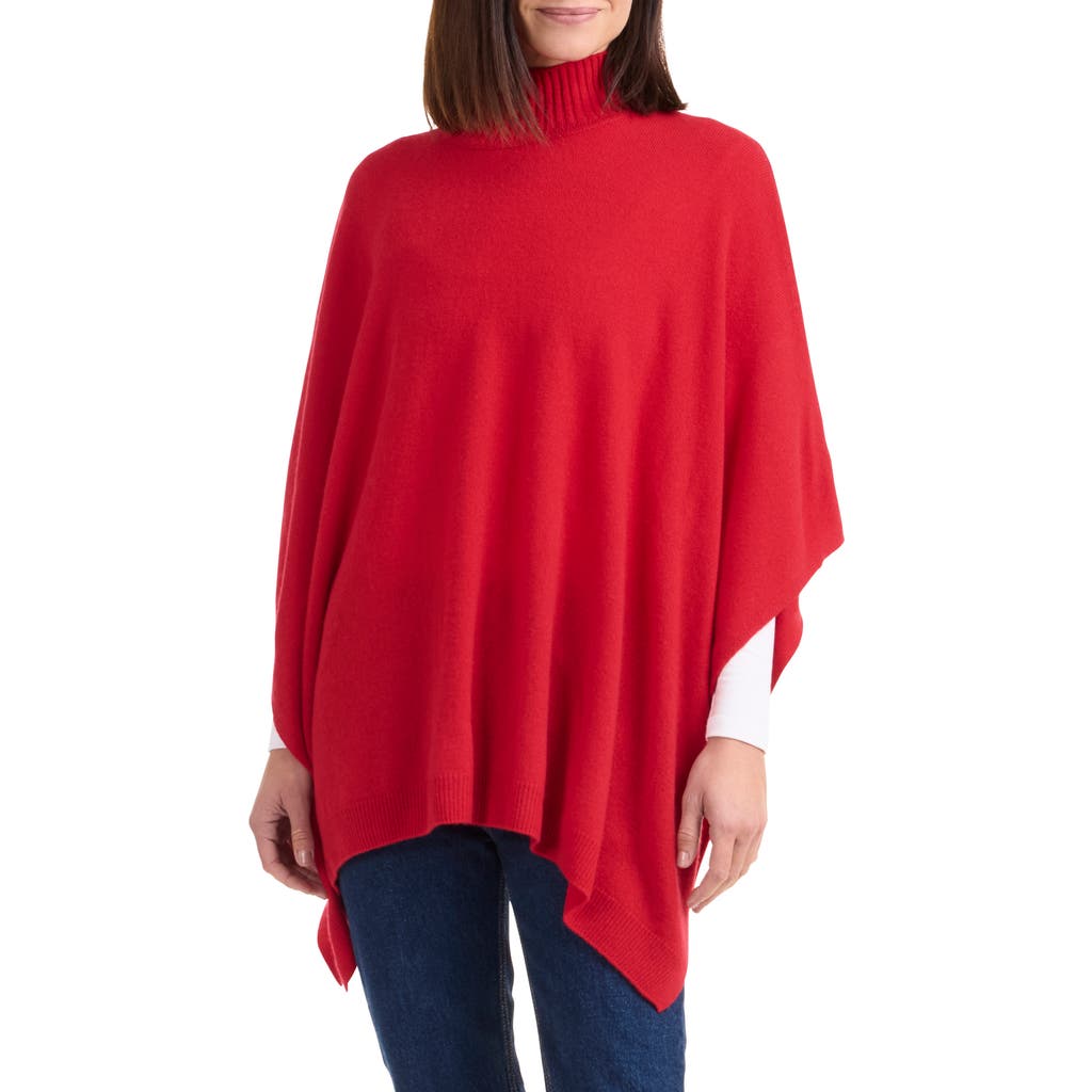 Amicale Funnel Neck Cashmere Poncho In Red