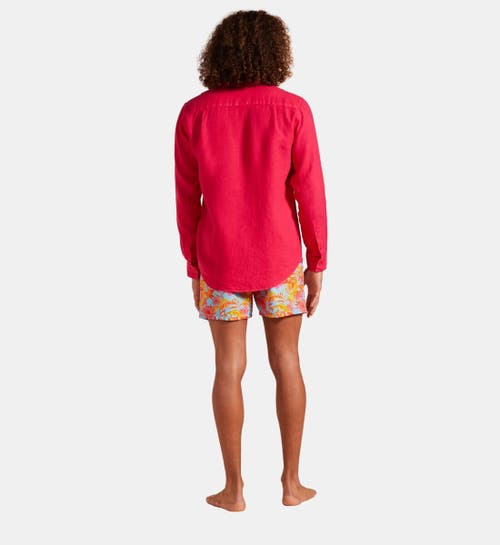 Vilebrequin Linen Solid Classic Fit Shirt In Groseille