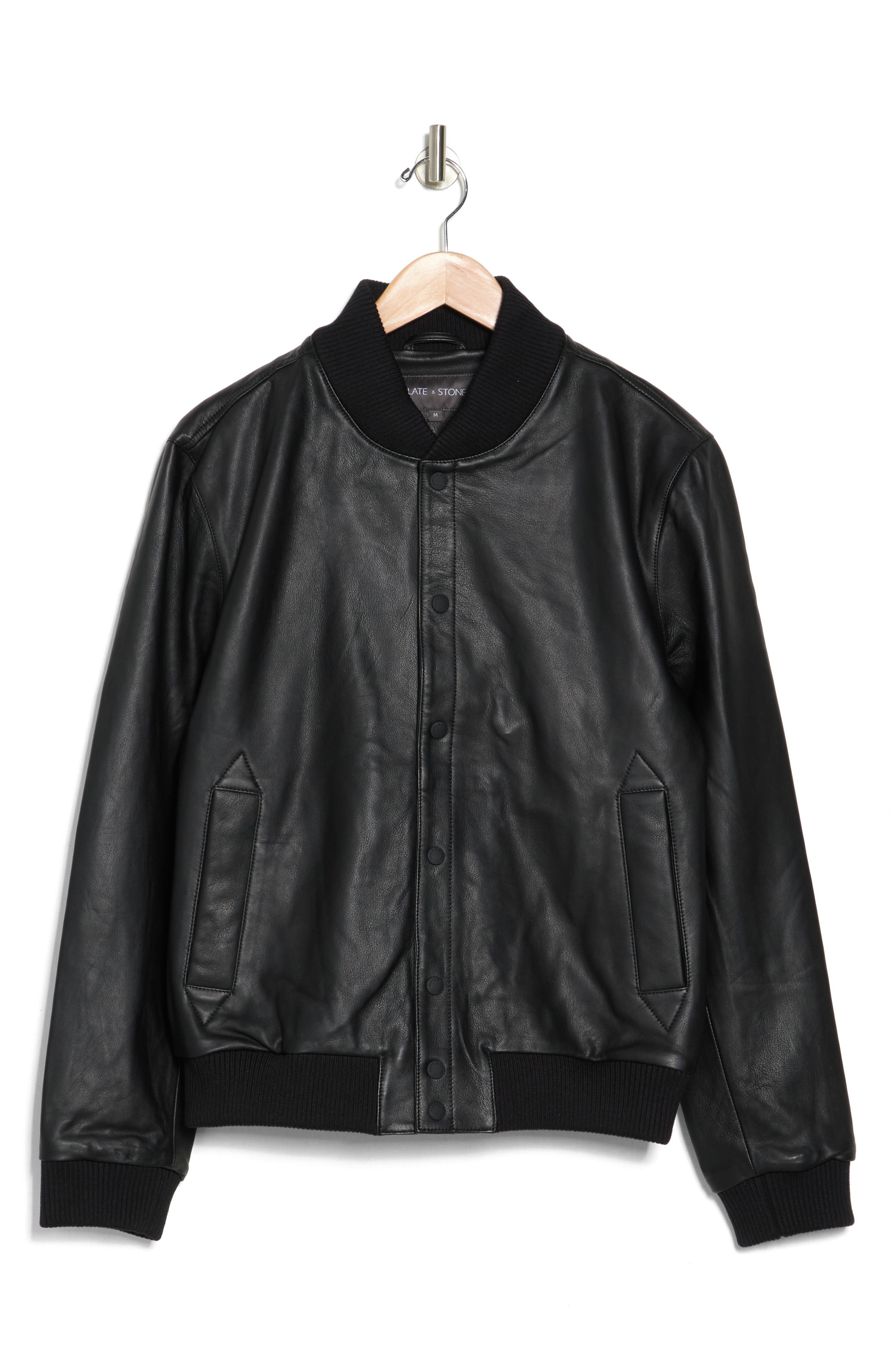 slate and stone leather bomber jacket