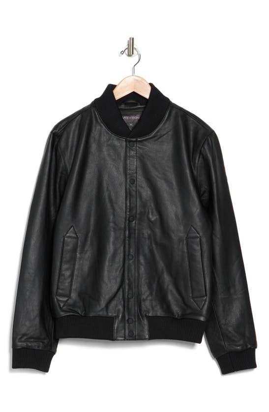 Slate & Stone Leather Bomber Jacket In Black