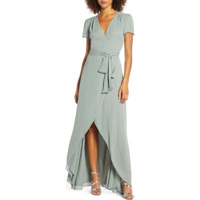 Wayf The Zoey Short Sleeve Wrap Gown, Green
