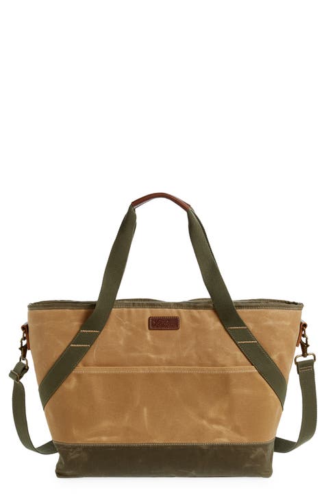 Insulated Waxed-Canvas Tote, Large Navy, Waxed-Canvas/Leather | L.L.Bean