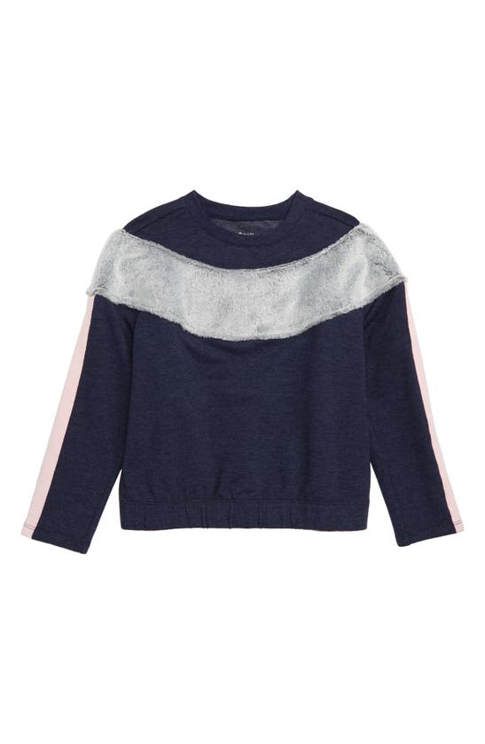 Zella Girl Kids' Sporty Stripe Fleece Sweatshirt In Navy Maritime Heather