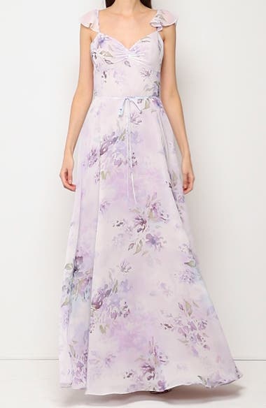 Marchesa Notte Watercolor Floral Print Chiffon Gown | Nordstrom