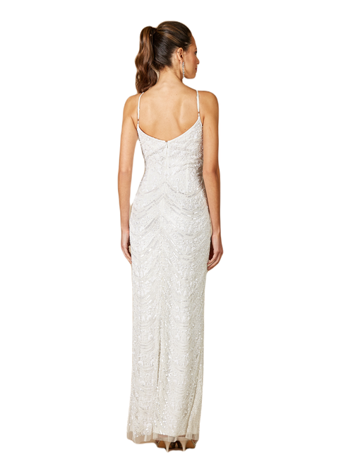 Lara New York Frenchie Spaghetti Strap Beaded Wedding Gown In Ivory