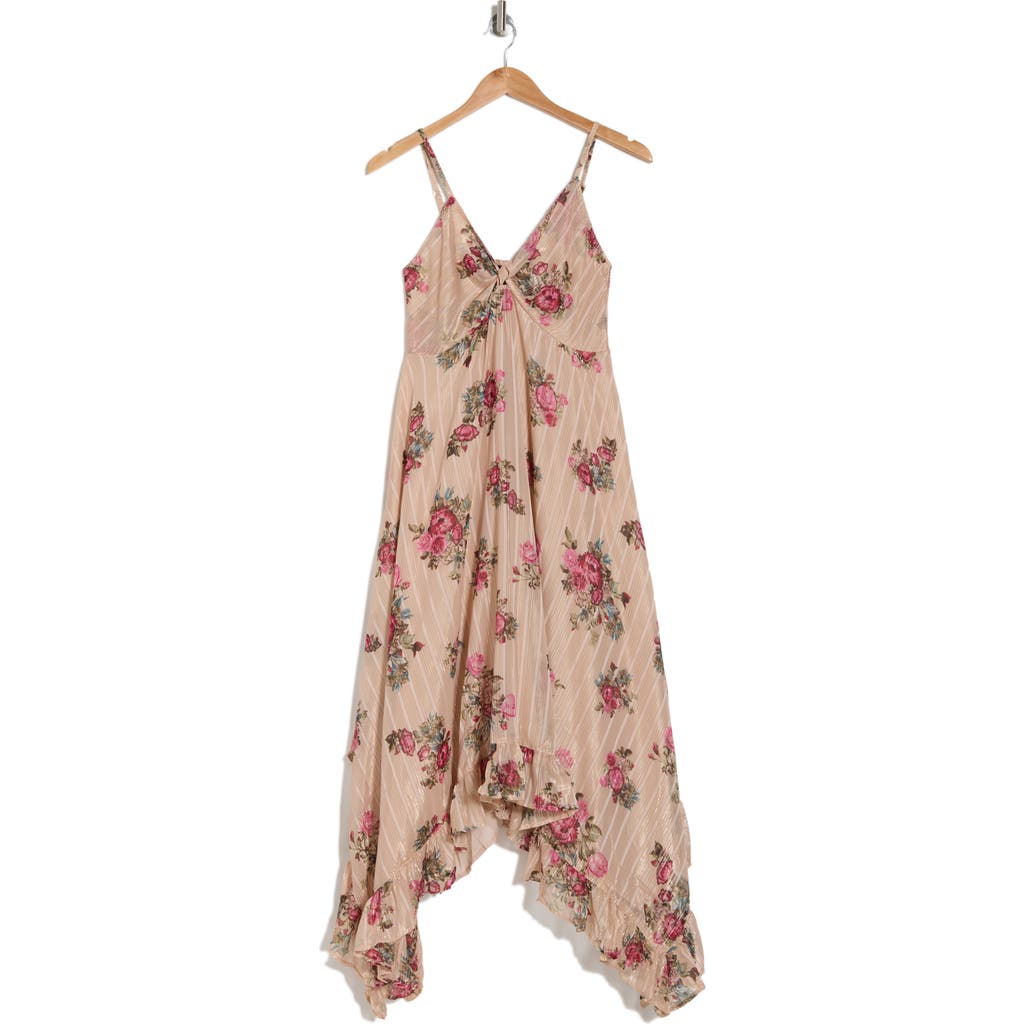 Angie Floral Handerchief Hem Midi Dress In Beige