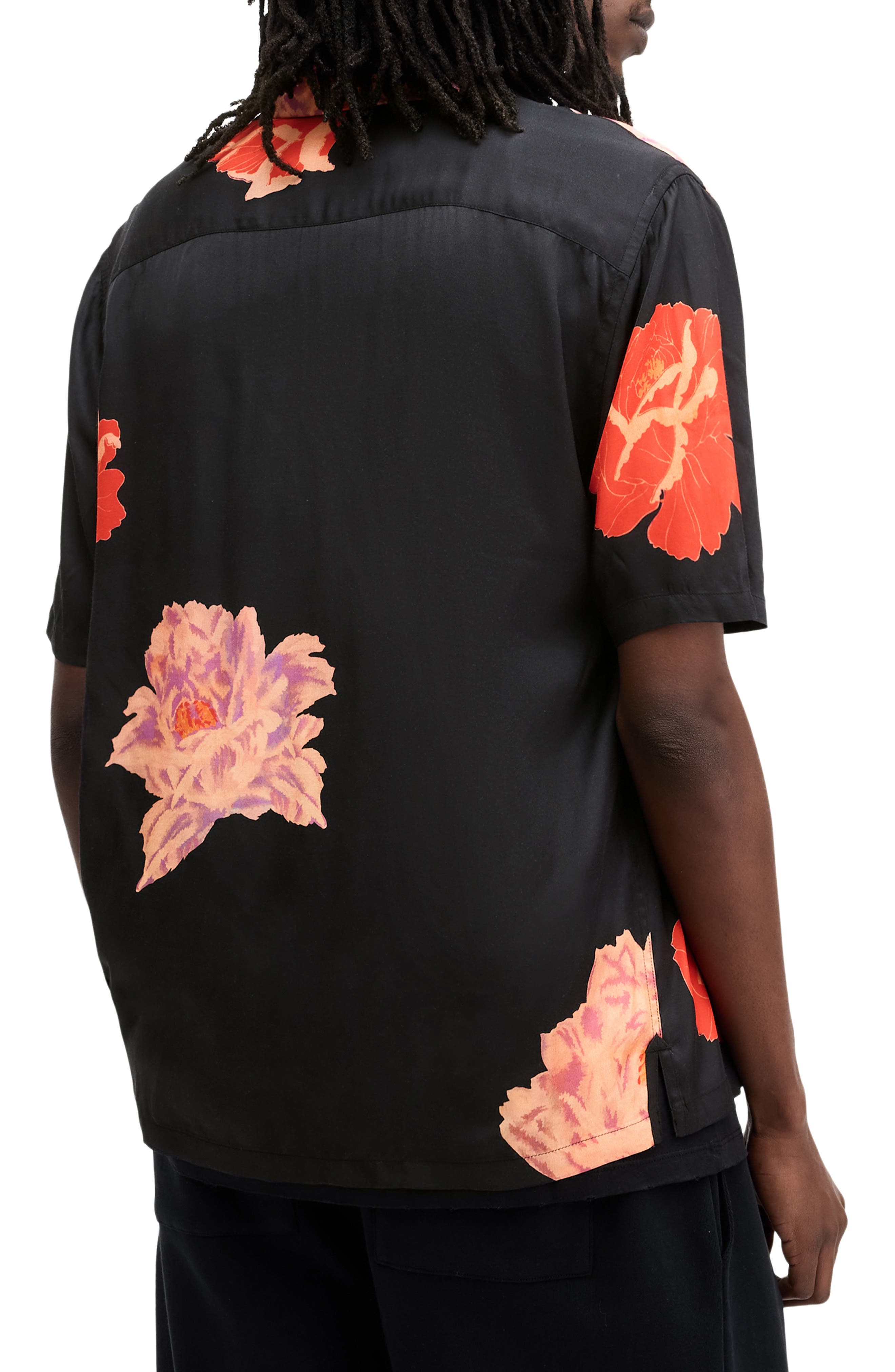 Allsaints Roze Floral Short Sleeve Camp Shirt Jet Black