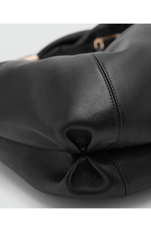 Shop Mango Leather Shoulder Bag In Black