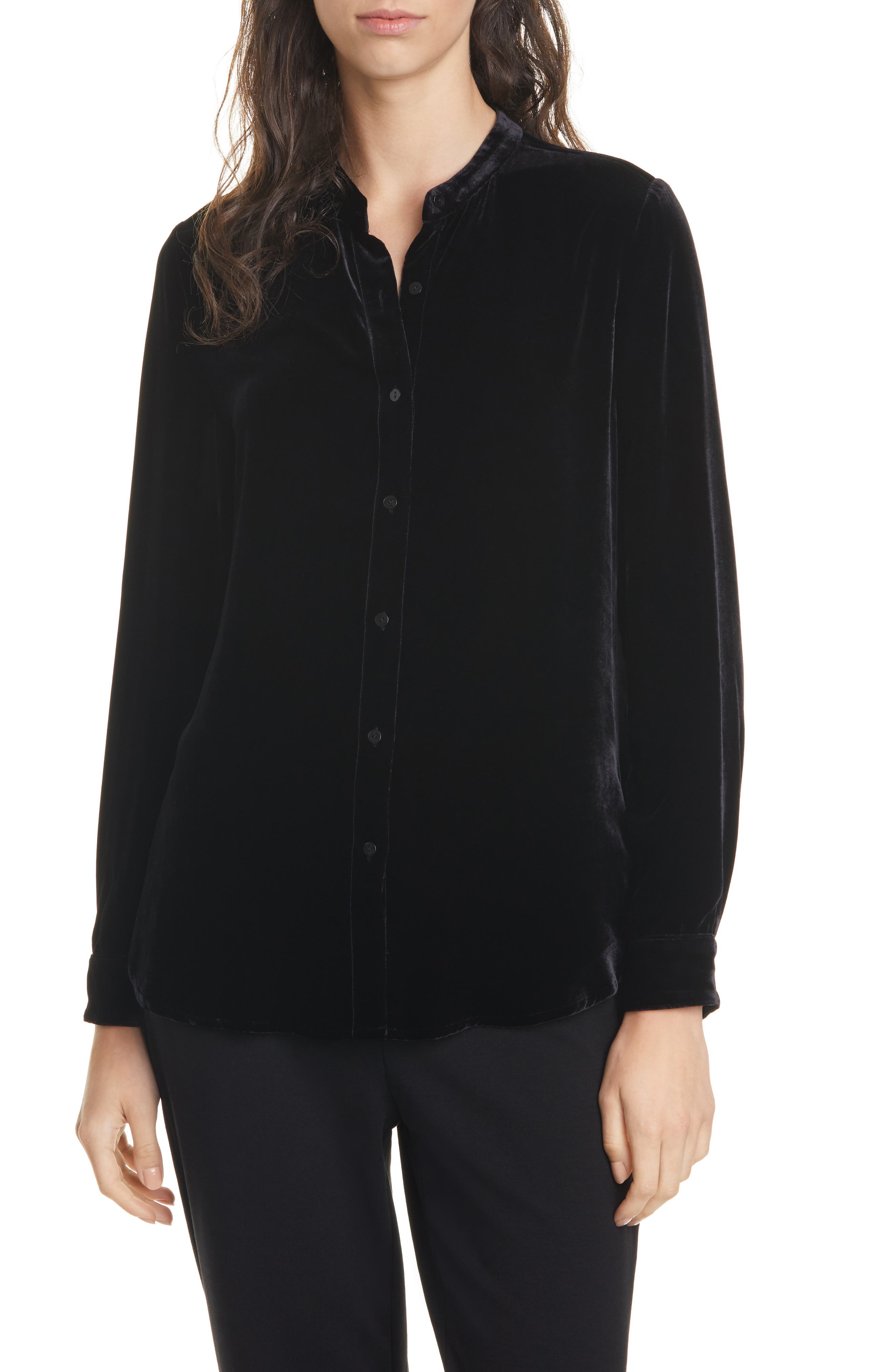 eileen fisher long velvet shirt