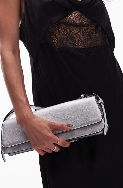 Shop Topshop Stassi Elongated Faux Leather Shoulder Bag In Silver