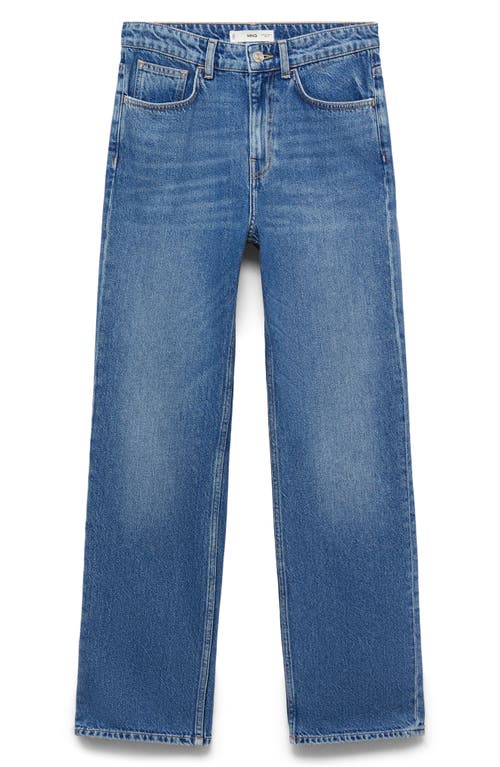 Shop Mango Mid Rise Straight Leg Jeans In Dark Blue