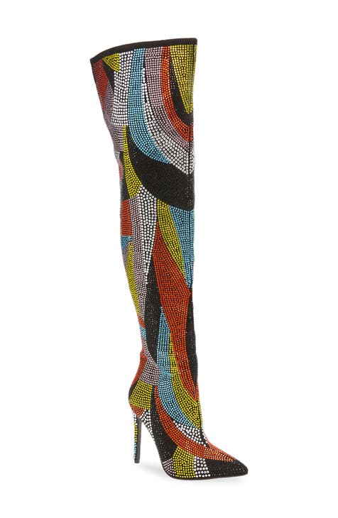 Limited Edition Colourful Rhinestone Knee-Highs - Socks - Women