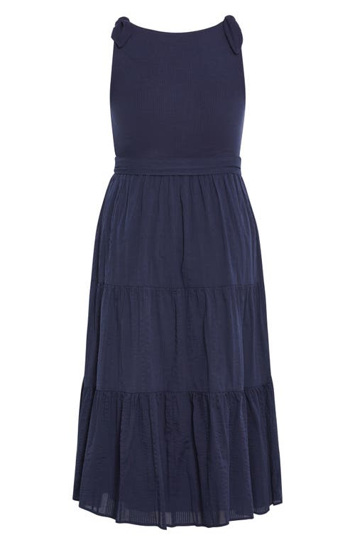 Shop City Chic Hallie Mixed Media Tiered Midi Dress In Navy