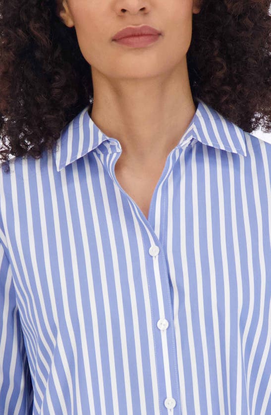 Shop Foxcroft Sandra Stripe Cotton Blend Button-up Shirt In Periwinkle