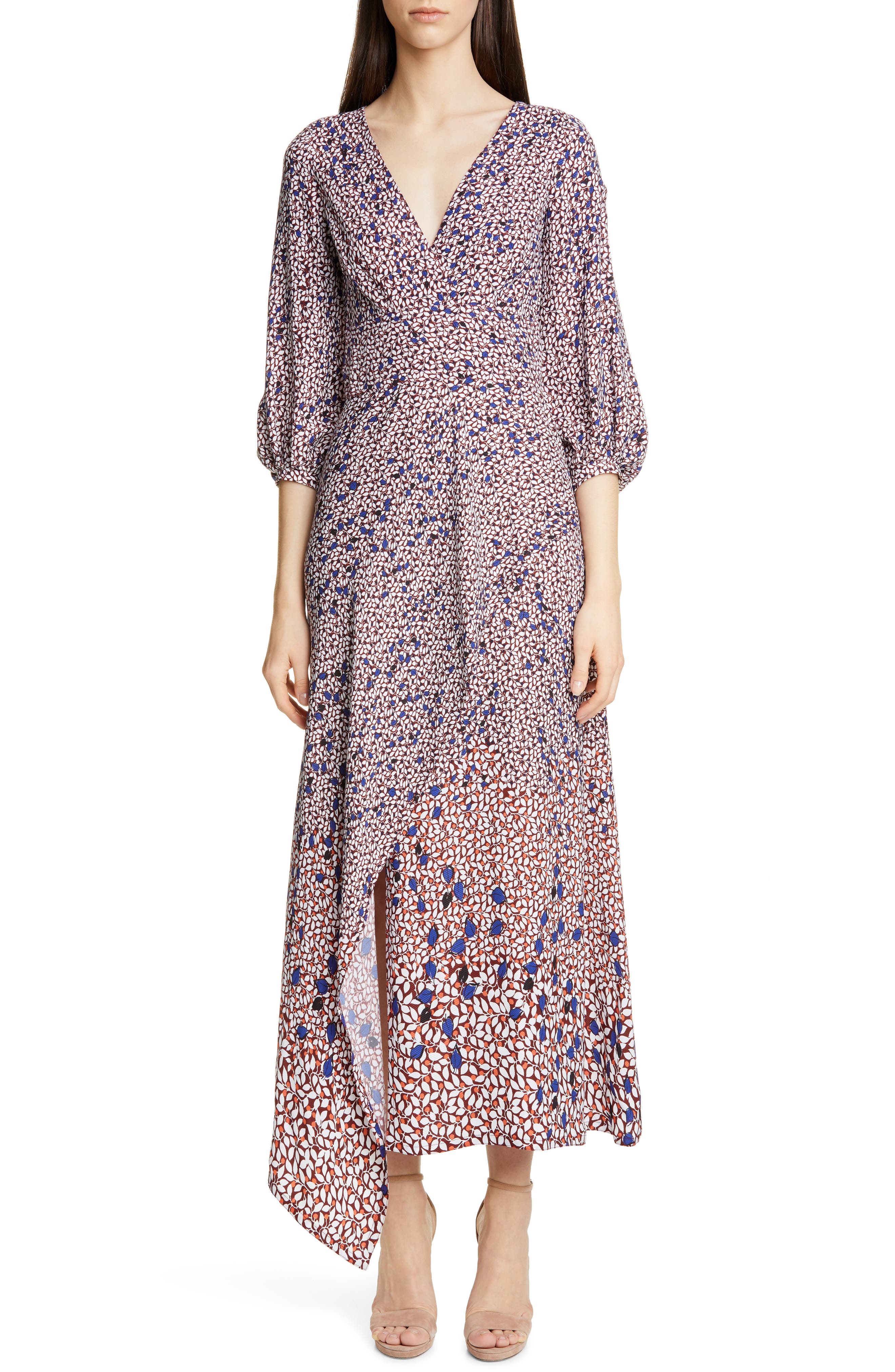 Yigal Azrouel Falling Leaf Print Twill Midi Dress, Blue