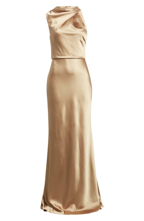 Amsale Asymmetric Neck Satin Gown In Gold
