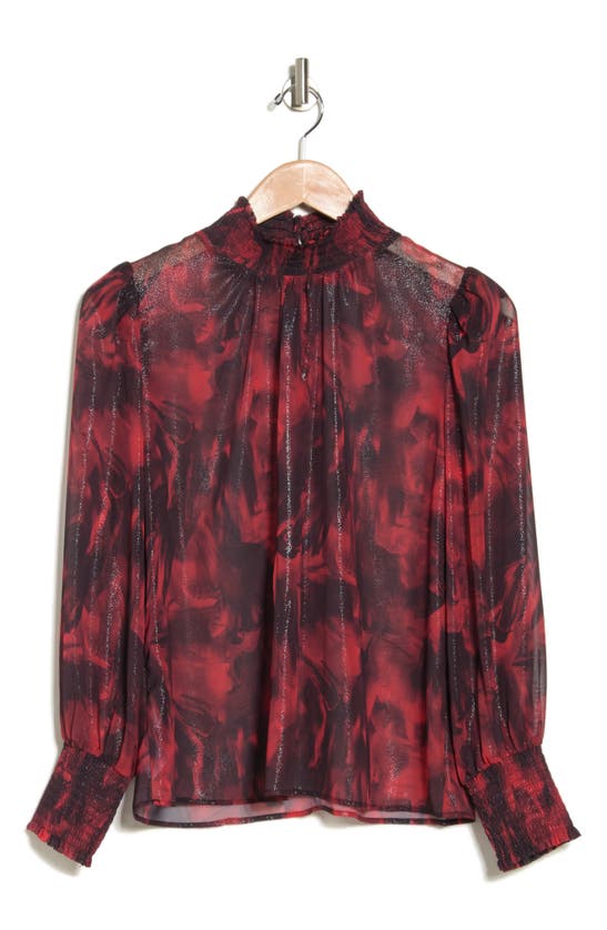 Bcbgmaxazria Printed Mock Neck Top In Wine Combo