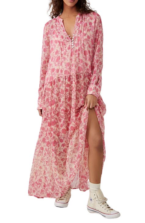 Free People Wild Daze bodysuit pink floral long sleeve size XS