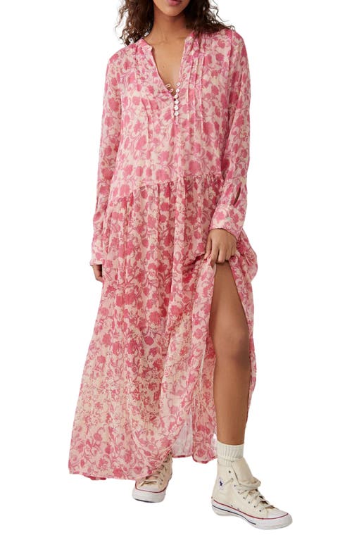Free People See It Through Floral Long Sleeve Maxi Dress in Pink Rose Combo