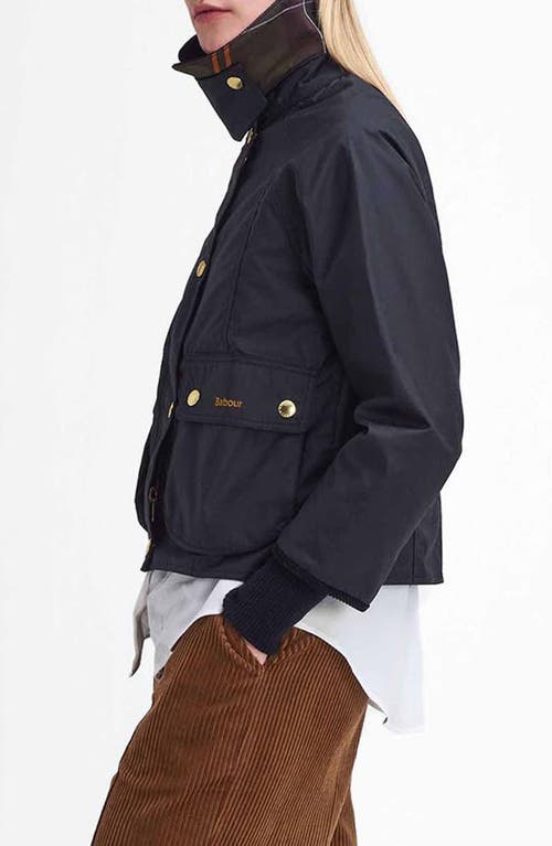 Barbour Cropped Beadnell Wax Collar Jacket In Black/classic