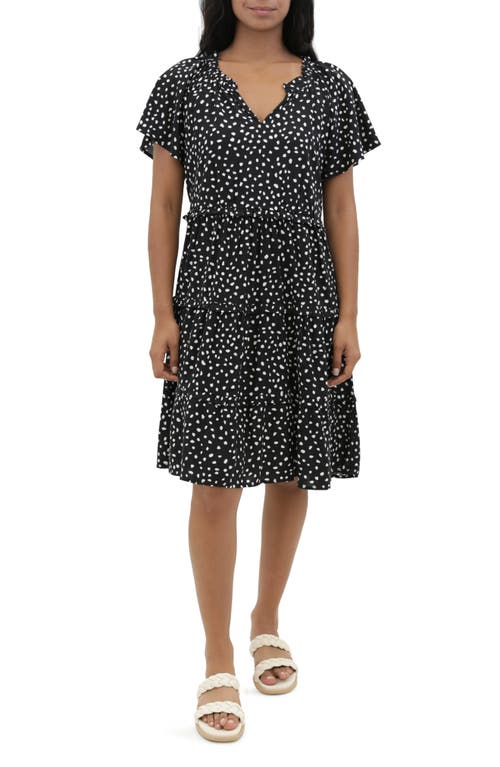 beachlunchlounge Women's Camila Floral Flutter Sleeve Dress in Spots Noir