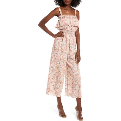All In Favor Ruffle Detail Culotte Jumpsuit, Beige