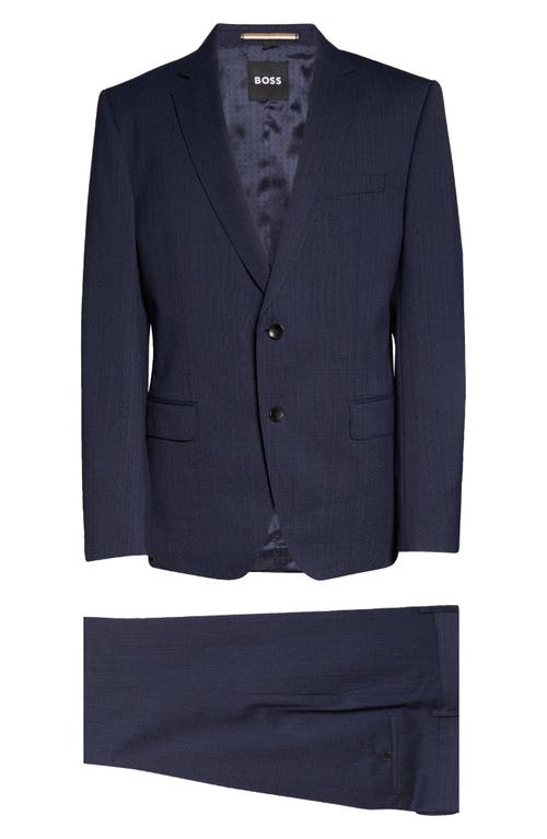 BOSS Solid Stretch Virgin Wool Suit in Dark Blue