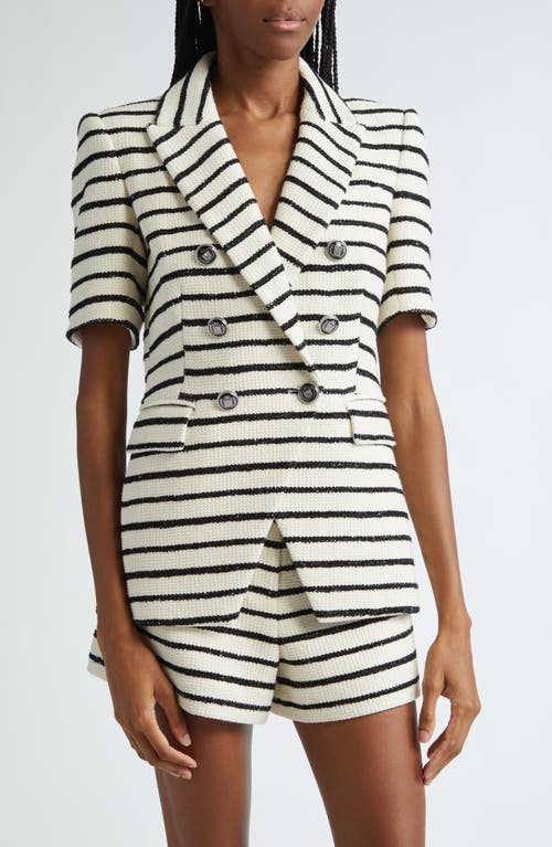 Shop Veronica Beard Jenny Stripe Short Sleeve Cotton Blend Dickey Jacket In Ivory/black