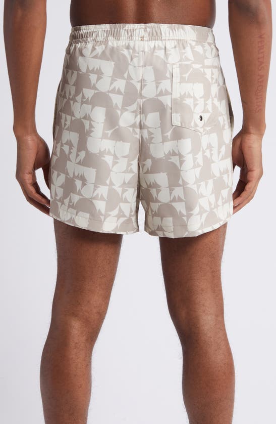Shop Open Edit Recycled Volley Swim Trunks In Tan Thread Abstract Geo Shape