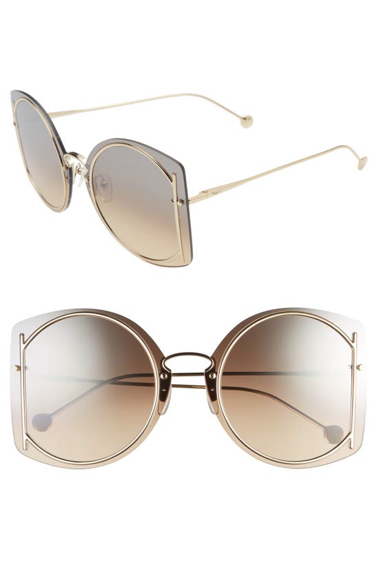 Ferragamo 66mm Oversize Rimless Sunglasses In Shiny Gold/ Brown