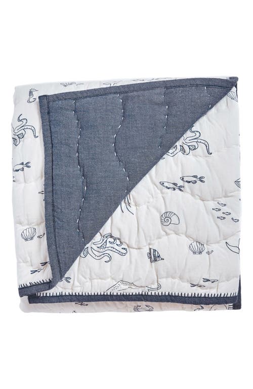 Pehr Reversible Quilted Organic Cotton Blanket in Ivory/Navy at Nordstrom