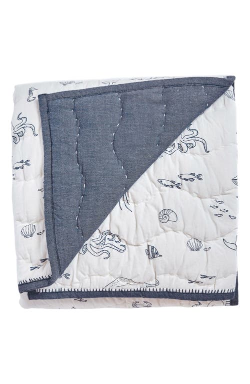 Pehr Reversible Quilted Organic Cotton Blanket In Ivory/navy