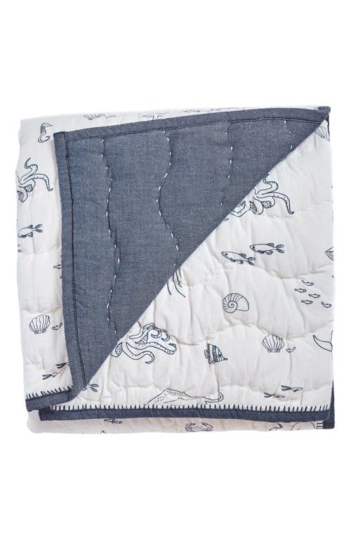 Pehr Kids'  Reversible Quilted Organic Cotton Blanket In Ivory/navy