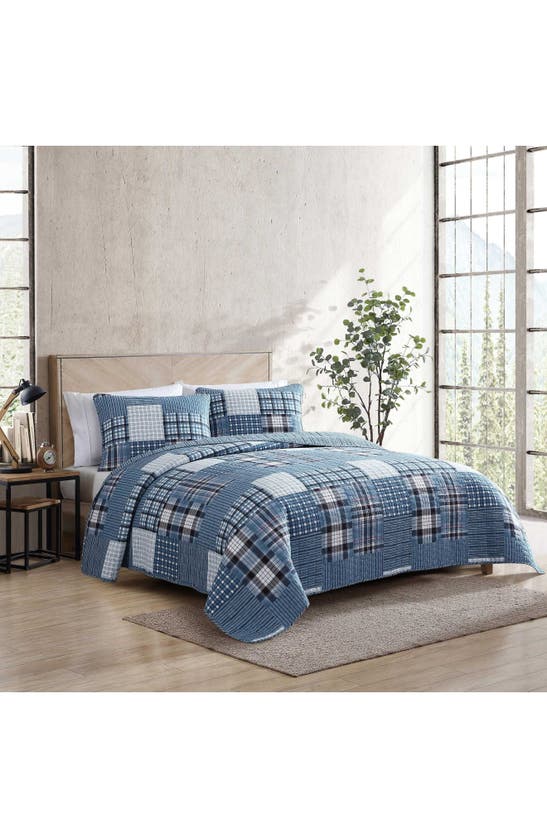 Eddie Bauer Hawthorne Cotton Quilt 3-piece Set In Spring White/ Blue/ Purple
