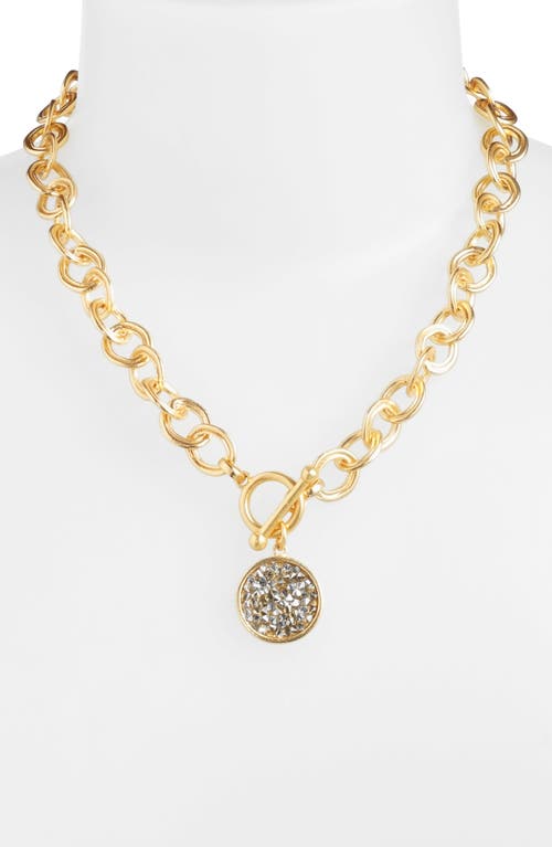 Shop Karine Sultan Pavé Cubic Zirconia Coin Pendant Necklace In Gold