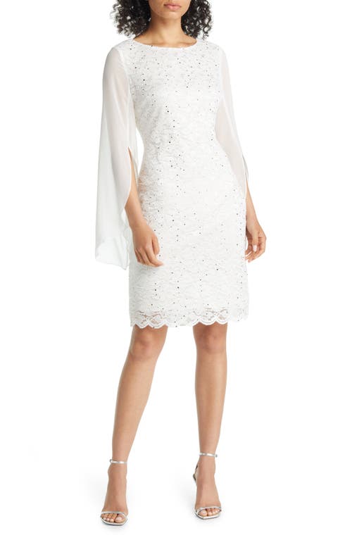 Connected Apparel Women's Cape Long Sleeve Lace Cocktail Dress in Ivory /Gold