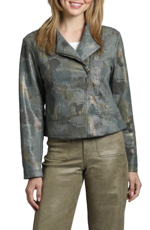 Shop Apny Faux Suede Moto Jacket In Green Multi