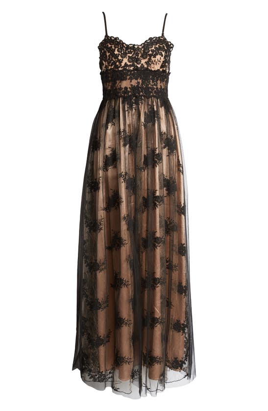 Lulus Utter Elegance Embroidered Sleeveless Lace Gown In Black