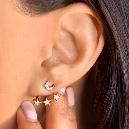 LUVMYJEWELRY LUVMYJEWELRY STAR TRIO CRESCENT SILVER DIAMOND STUD EARRING 