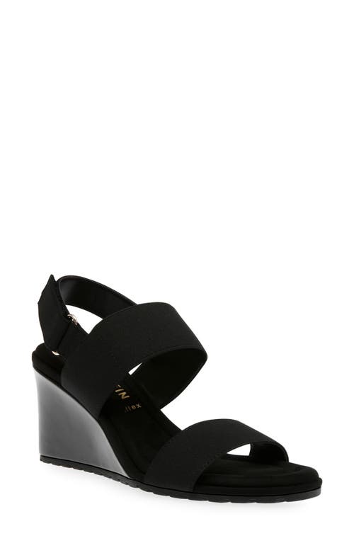 Anne Klein Silvy Wedge Sandal In Black Elastic/patent