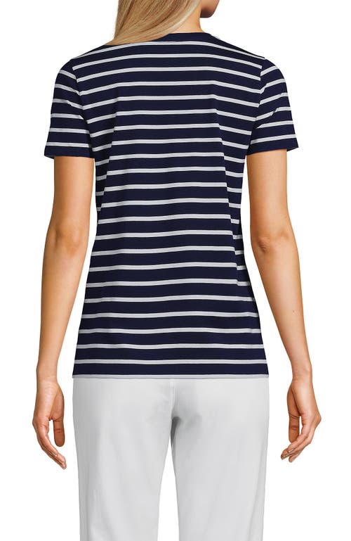 Lands' End Relaxed Supima Cotton V-neck T-shirt In Deep Sea Navy Breton Stripe
