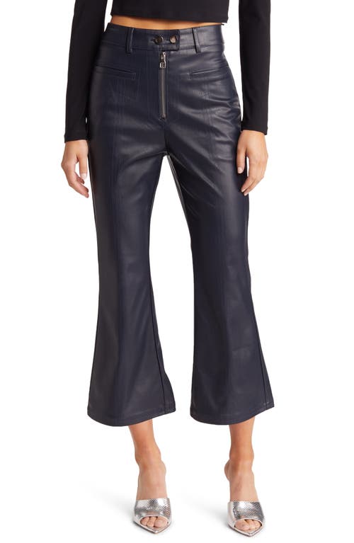 Amy Lynn Faux Leather Crop Trousers in Navy Blue