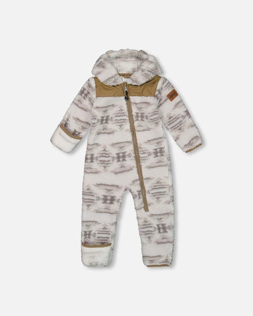 Shop Deux Par Deux Baby Unisex Baby One Piece Plush Gray And Beige In Printed Nordic